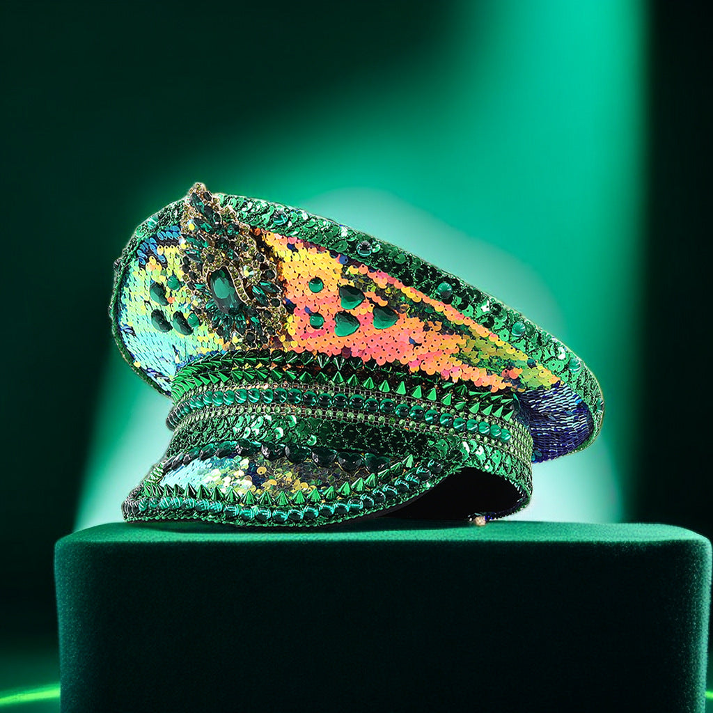 Wholesale Green sequined Festival performance rhinestone all-match navy hat